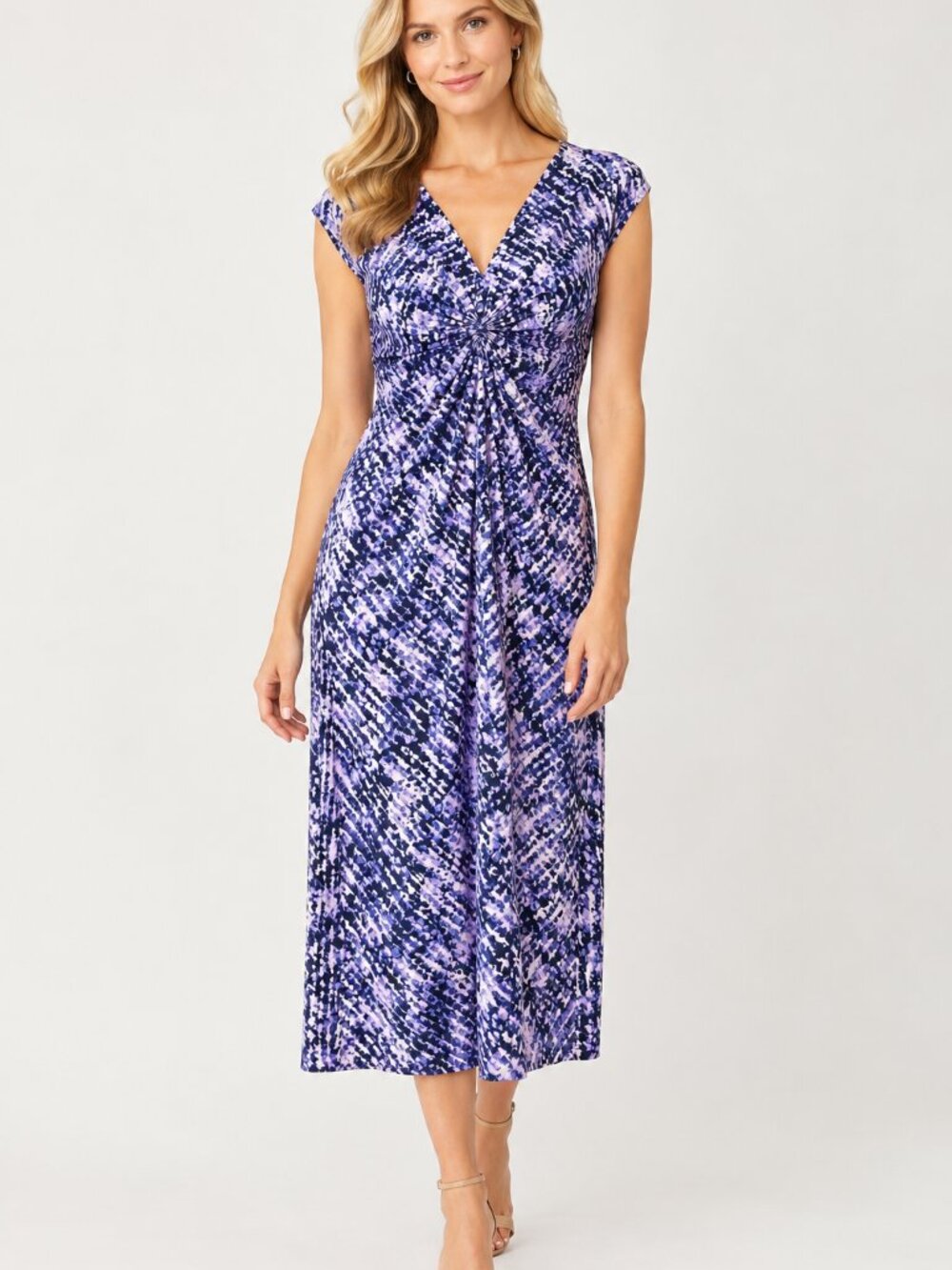 Michael Kors Lavender and Navy Twist-Front Midi Dress Size Medium